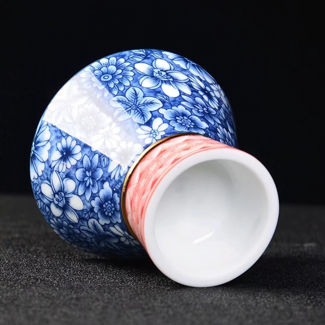 【汀和大福】高白薄胎青花瓷斗笠杯